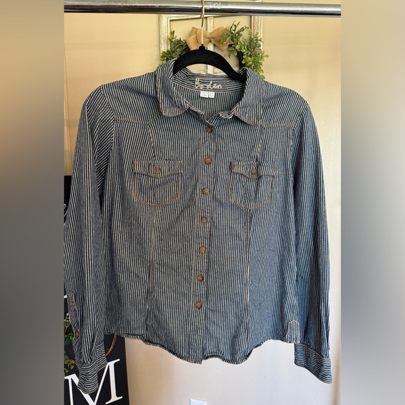 Boden Blue and White Striped Button Front Shirt Size 8 - Picture 1 of 8